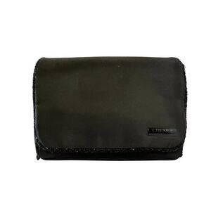 Chanel Parfums Black Satin Faux Tweed Travel Toiletry Bag Makeup Pouch